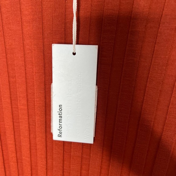 New Reformation Libra Knit Mini Dress Rust Orange Side Slit Long Sleeve Sz S - Picture 4 of 9